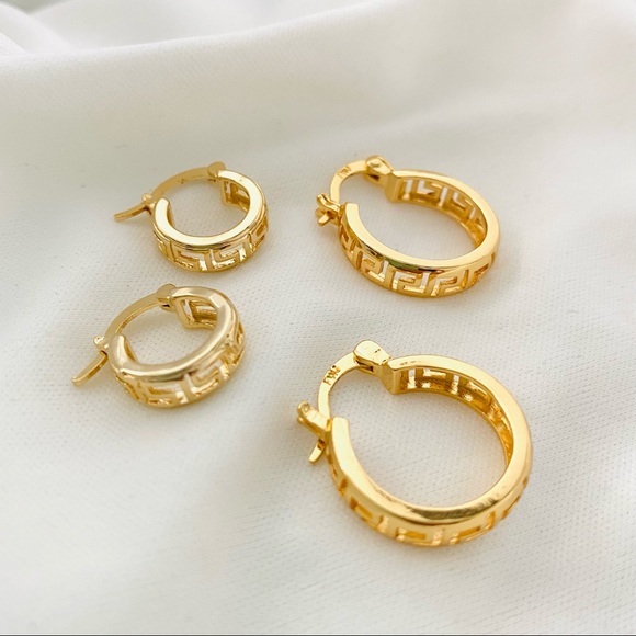 Greek Style Earrings, Small Greek Hoops - Picture 3 of 14